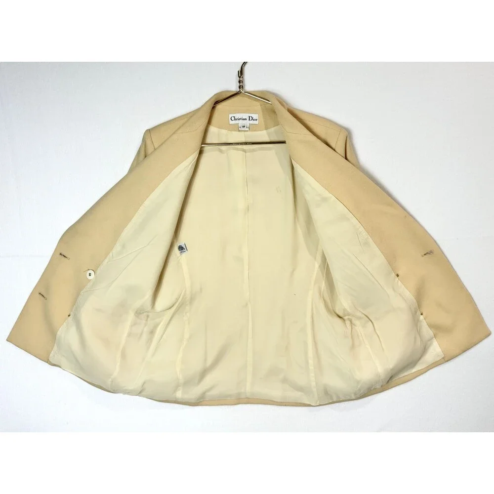 Christian Dior Wool 30 Montaigne Bar Jacket Blazer Neutral Pale Yellow USA Sz 12